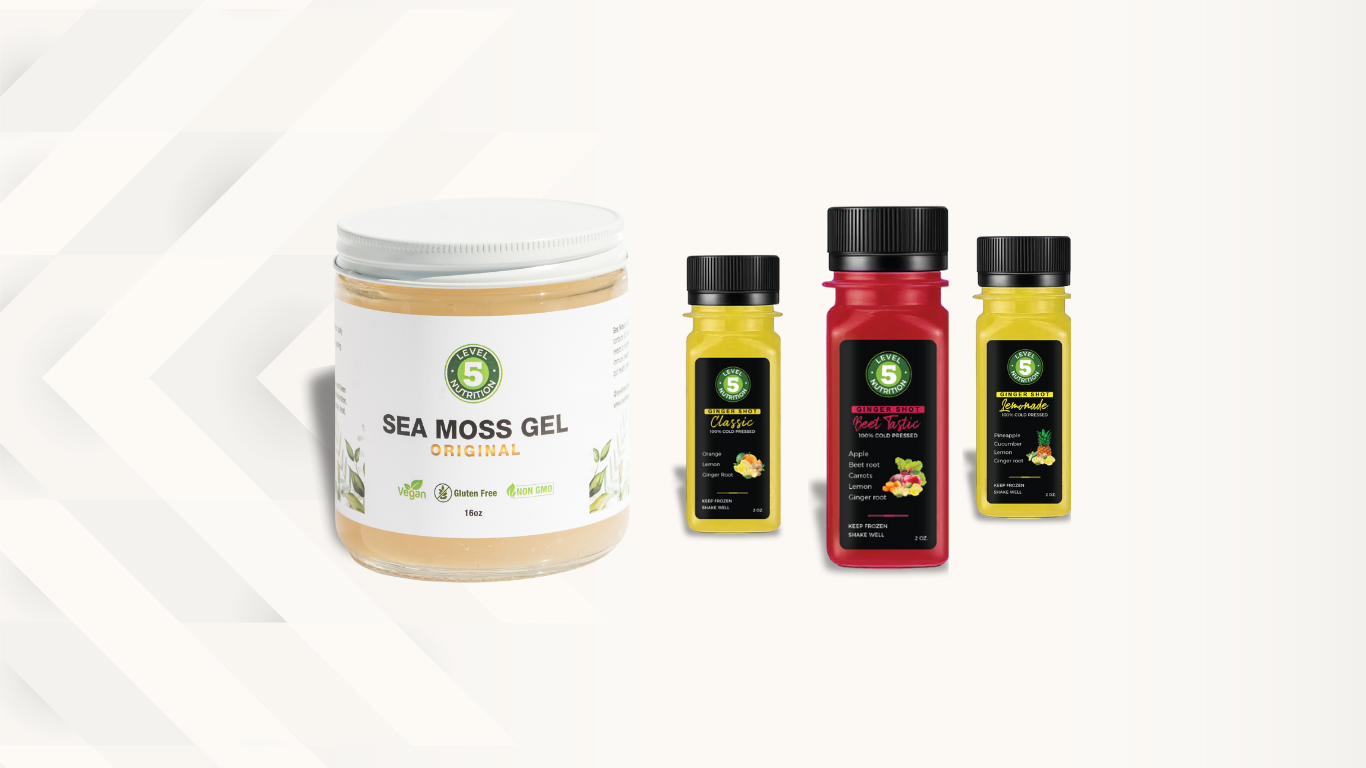 Bottles of wellness Shot and Sea Moss combo.