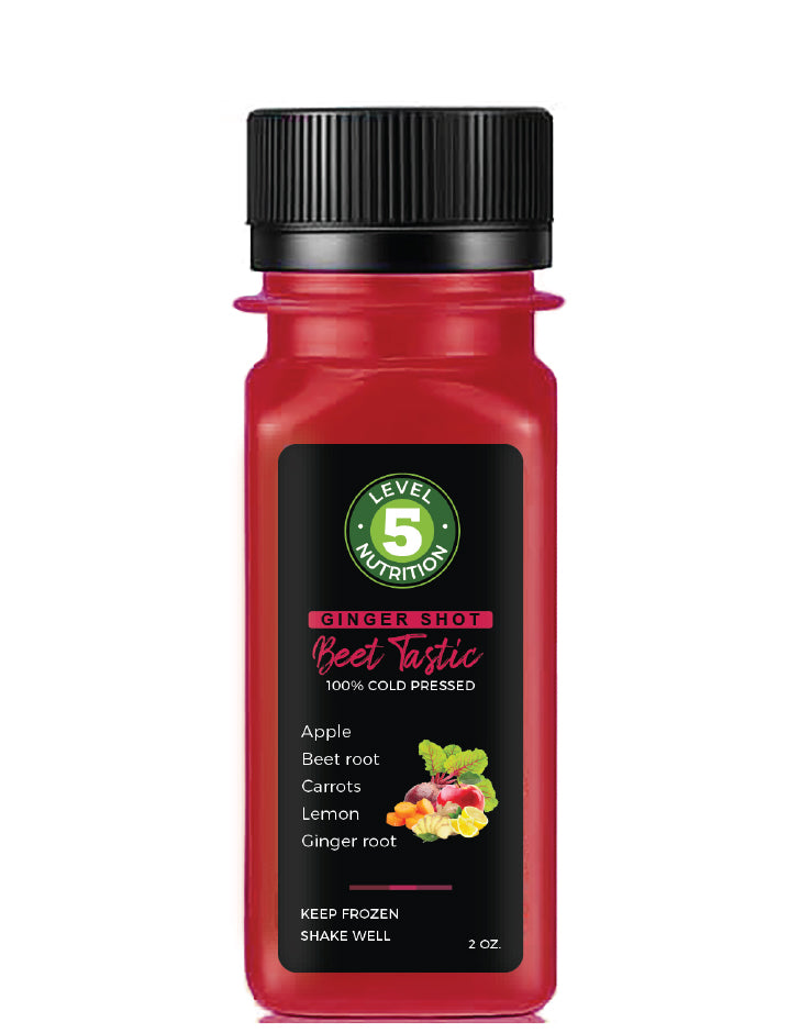 Ingredients: apple, beetroot, carrot, lemon, ginger root
Description: Includes 12 (2 oz) shots.