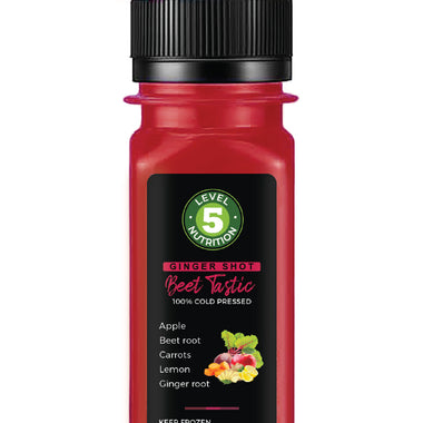 Ingredients: apple, beetroot, carrot, lemon, ginger root

Description: Includes 12 (2 oz) shots. 