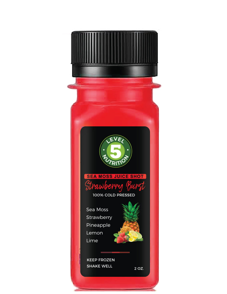 Ingredients: sea moss, strawberry, pineapple, lemon, lime

Description: Includes 12 (2 oz) shots. Wildcrafted sea moss infused with cold-pressed strawberry juice 